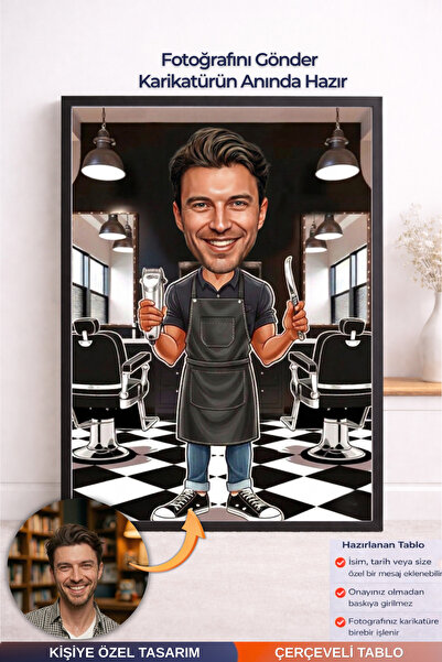 Bugucreative Kişiye Özel Kuaför Karikatürü Çerçeveli Tablo,Kuaför,Kişiye Özel...