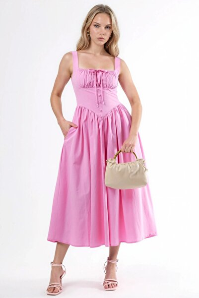 Hiccup BUSEM Φόρεμα μίντι με τετράγωνο γιακά και κουμπιά