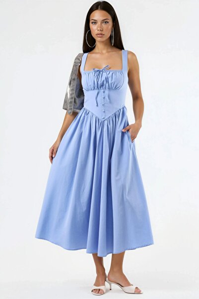 Hiccup BUSEM Midi dress with square collar and button closure