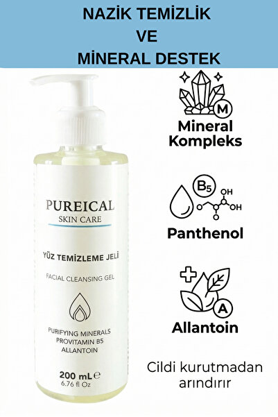 PUREICAL Nemlendirici Yüz Temizleme Jeli 200 ml, Panthenol, Allantoin & Miner...
