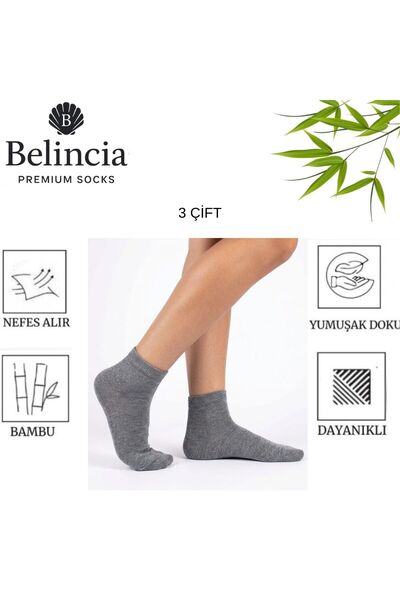 belincia Bamboo Men's Half Socks Gray Socks/Seamless/Anti-Odor 3-Pack