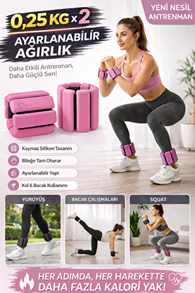 Tayzon Pro Seri El Ayak Ayarlanabilir Silikon Ağırlık Bileklikleri 0.25 kg x 2 Adet Egzersiz Ağırlk Seti