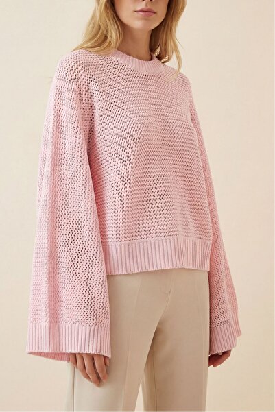 Modamorfo Bat Sleeve Openwork Knitwear Sweater -Powder