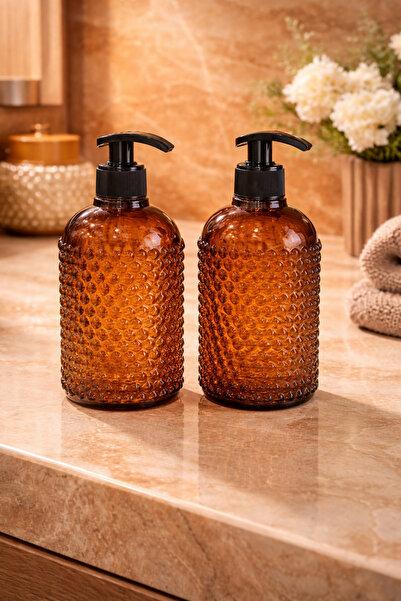 ANGDESİGN Δοχείο υγρού σαπουνιού Yıldız Cam 2 τεμαχίων-κεχριμπαρένιο •• Μοντέ...