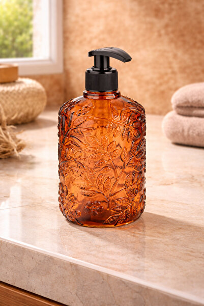 ANGDESİGN Venüs Glass Liquid Soap Dispenser Single-Amber •• Countertop Sink D...
