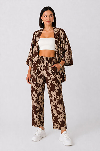 trendalisse Γυναικείο καφέ μοτίβο κιμονό κάτω μέρος