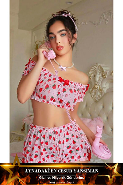 AMORA SECRET Çilek Desenli Şortlu Fantezi Sütyen Takımı Standart Renk