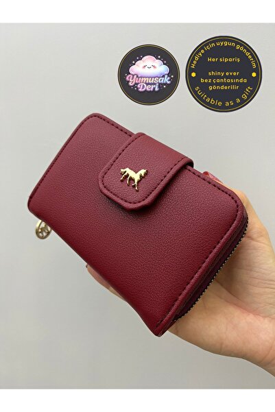 shiny ever Γυναικείο πορτοφόλι από μαλακό δέρμα σε μπορντό κόκκινο χρώμα