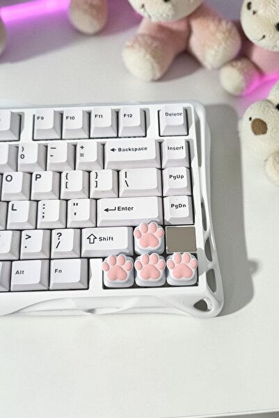 tredblock Kawaii Kedi Patisi Keycap Seti 4'lü – Pembe Beyaz Sevimli Klavye Tuşu