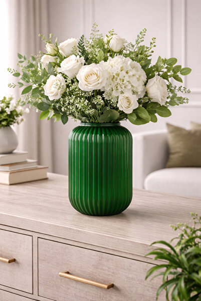 ANGDESİGN Διακοσμητικό Γυάλινο Βάζο Γραμμικού Σχεδιασμού ΠΡΑΣΙΝΟ 20 εκ. •• Δι...