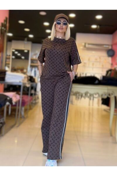 Kokoşum Butik 7516 XL Σετ με στάμπα φλοκ, καφέ χρώμα
