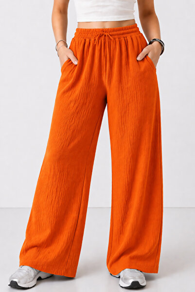 trendalisse Γυναικείο πορτοκαλί ελαστικό τσεπάκι μέσης φαρδύ εποχιακό παντελόνι