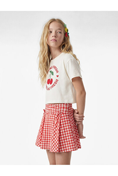 Koton Detaliu broderie cireșe Ecru pentru fete tricou 6SKG10029AK
