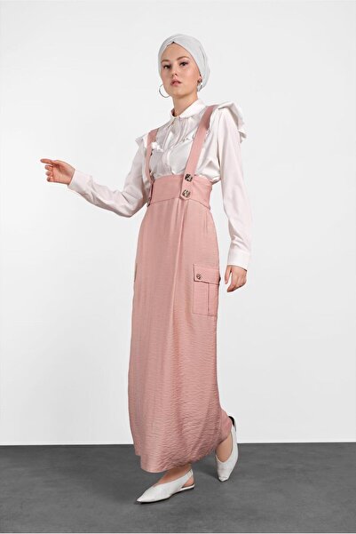 Alvina Buttoned and Pocket Detailed Skirt Salopet 4478