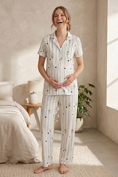 Miss Dünya Lissa Σετ πιτζάμες εγκυμοσύνης και μητρότητας με γιακά πουκάμισου,...