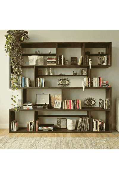 Woodesk Yonca Masif Ağaç Ceviz Renk 200x200 Kitaplık Cpt6007-200