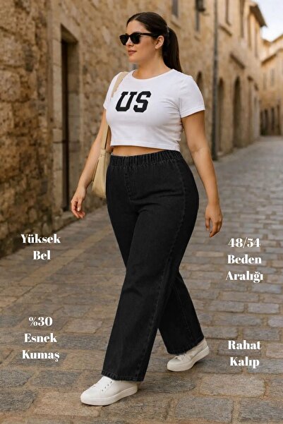 CEDY DENIM - Παντελόνι Palazzo από ύφασμα Lycra σε μεγάλο μέγεθος, χωρίς τσέπ...