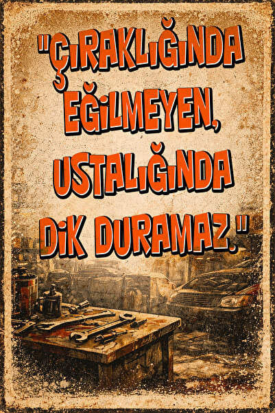 HAYAL ODASI STORE Usta Çırak Sözleri Retro MDF Tablo - Tamirhane Garaj Ofis D...