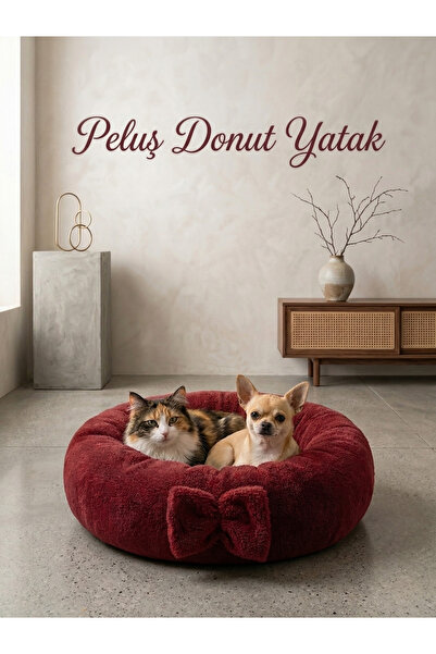 Patiderm Pelüş simit Kedi & Küçük Irk Köpek Yatağı - Kırmızı