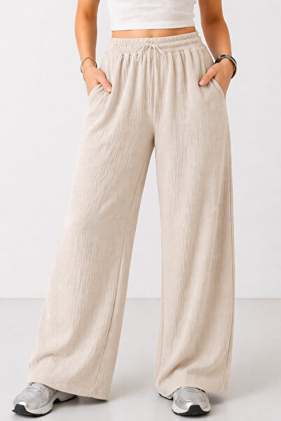 trendalisse Γυναικείο πέτρινο ελαστικό παντελόνι μέσης φαρδύ εποχιακό παντελόνι