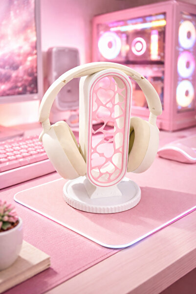 Aves Tasarım Gamer Kulaklık Standı & Masa Üstü Organizer Mat Beyaz