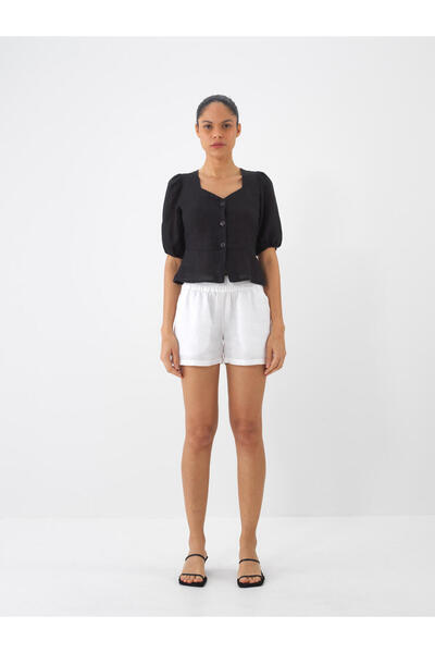 Xint Kadın Siyah %100 Keten Regular Fit Bluz