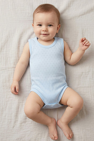 bebegen Unisex Baby Blue Jacquard Strap Snap Bodysuit