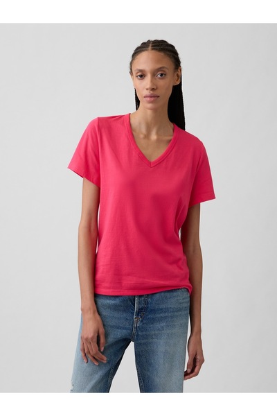 GAP Kadın Kırmızı V Yaka T-Shirt