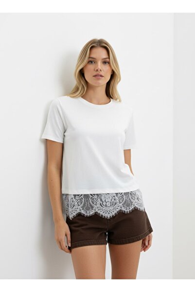 Noi Belis supradimensionat dantelă Detaliat din material subțire tricou SS26T...