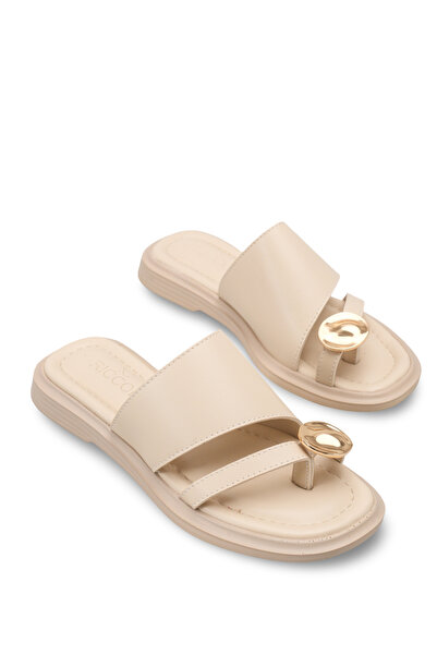 Riccon Γυναικείες σαγιονάρες Gemma Sia 0012287 Μπεζ δέρμα