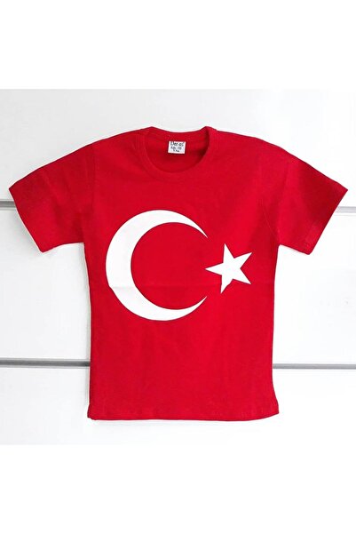 by BebekOdam White Moon Star on Red 23Rd April Short Sleeve Children's Flag T...