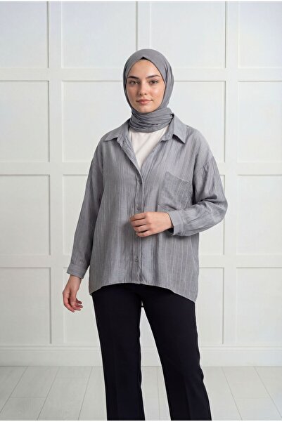 BENAHOLL Πουκάμισο με μία τσέπη και αυτοσχεδιασμένη ρίγα Berda-KT1360 Γκρι