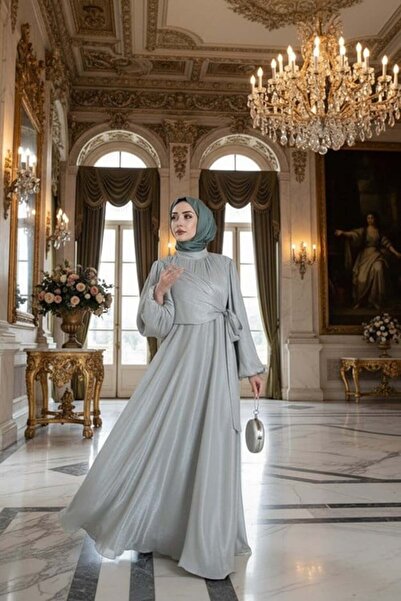 Sevitli Βραδινό φόρεμα με ασημί λεπτομέρειες και δετά στο πλάι - ΠΡΑΣΙΝΟ ΜΕΝΤΑ