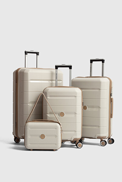 Monaco 4-Piece Set Polypropylene Super Flexible Unbreakable Wheeled Suitcase Travel BONE CHAMPAGNE