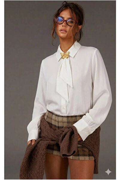 BORCKA TEKSTİL Άνετο γυναικείο πουκάμισο με λευκό φουλάρι