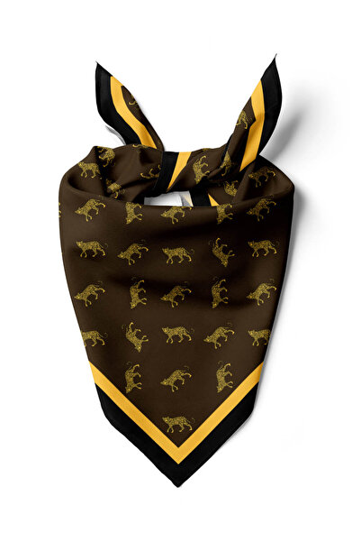 Modabutik A27 Kadın Kahverengi Hardal Leo Desenli 50x50 Bandana HYL DG0948-22