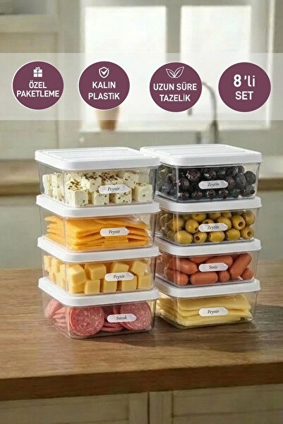 SELKA HOME 8 Pieces 0.5 Lt. Nora Organizer Refrigerator Freezer Organizer Sto...