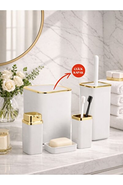 Store HGY Home Χρυσό Λεπτομερές Υπόλευκο Τετράγωνο Σετ Μπάνιου 5 τεμαχίων