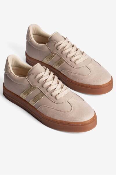 Mubiano Γυναικεία αθλητικά παπούτσια με κορδόνια Leron Beige