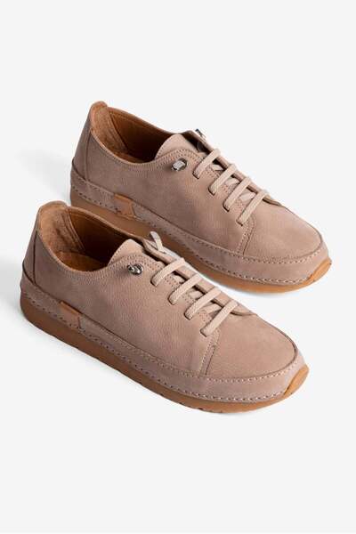 Mubiano Γυναικεία δερμάτινα παπούτσια Nubuck με κορδόνια Comfort Velan Beige