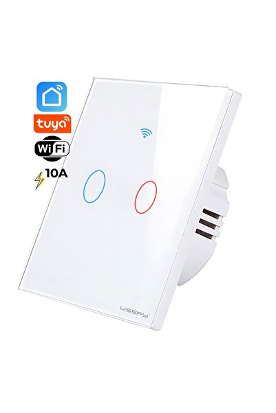 USSPY Întrerupător tactil inteligent, Wifi, 2 canale, 10A, alb