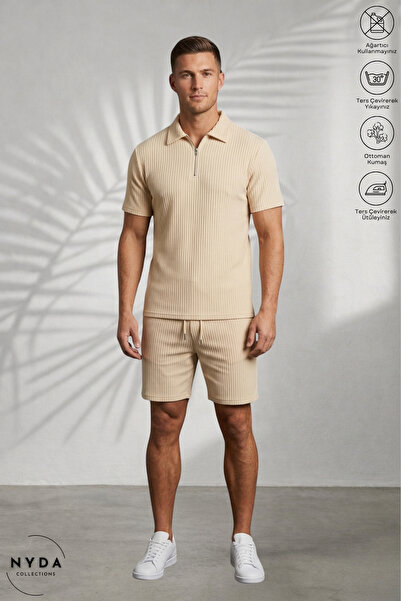 Nyda Collections Set de tricou cu guler polo, cu mânecă scurtă, cu fermoar, d...