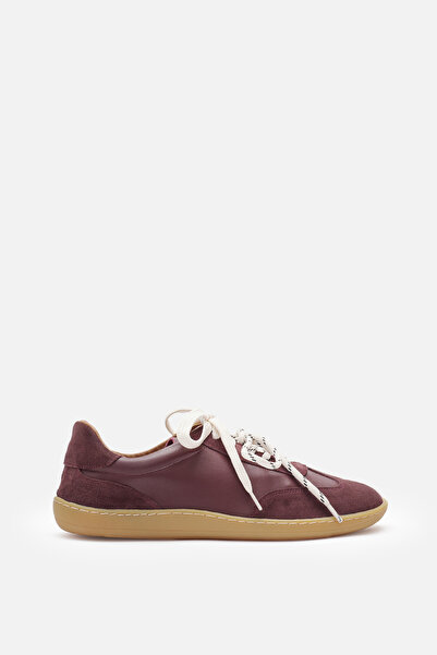 Bestyle Miu Ballerina Women's Double Lace-Up Genuine Suede Leather Burgundy S...