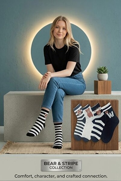 Esinti Βαμβακερές πολύχρωμες κάλτσες με σχέδια, κατάλληλες για sneakers και c...