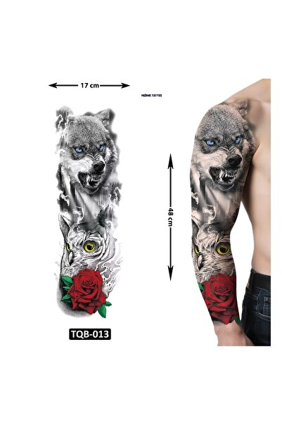 Airbrush Tattoo Bozkurt Baykuş 1 Hafta Kalıcı Tam Kol Bacak Yapıştırma Geçici...