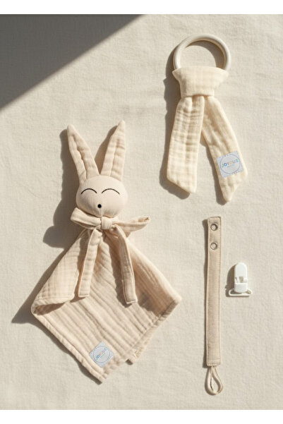 Joyous Mom Kids Hoş Geldin Bebek Seti 3'lü %100 Pamuk Müslin Set Diş Kaşıyıcı...