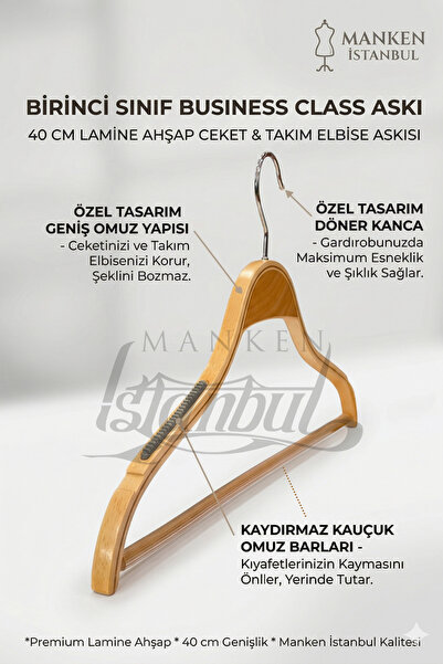 Manken İstanbul 10 Adet A Kalite Lamine Erkek Ceket Askısı Gömlek Askısı Tişö...