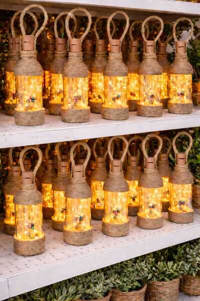 ecrella 2’li Rustik Şişe LED Balkon Bahçe Süsü – Jüt Halatlı Dekoratif Askılı...