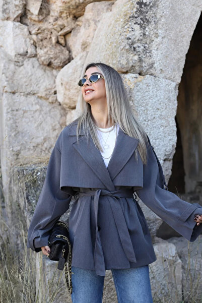 bytugcekaya Κοντή καμπαρντίνα από πολυβισκόνη σε κανονικό μέγεθος ανθρακί