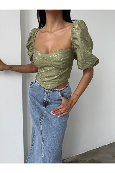 HerTon Γυναικείο μπουστάκι με φλοράλ σχέδια - Μπλούζα με τετράγωνο λαιμό και ...